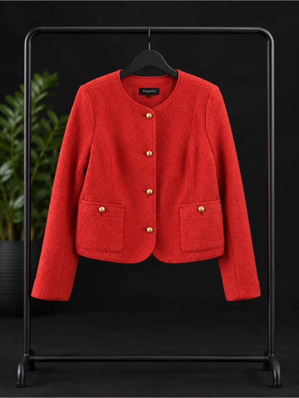 Talbots Red Wool Blend Gold-Button Cropped Jacket